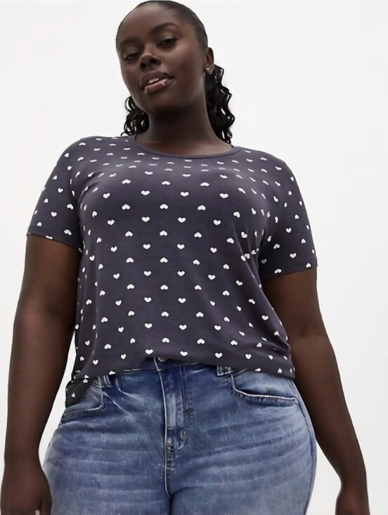 torrid Tops - Torrid 6x Super Soft Grey Heart Crew Tee